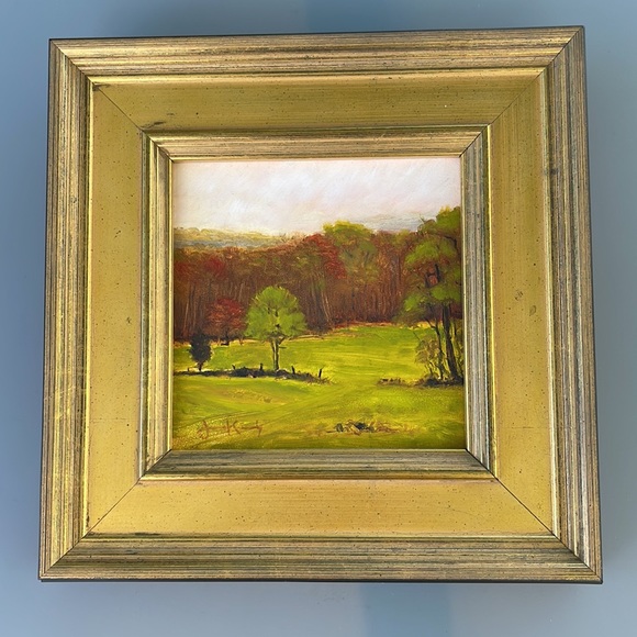 “Landscape in Spring Green” Painting by James Kennedy in custom gold frame. - Picture 2 of 10